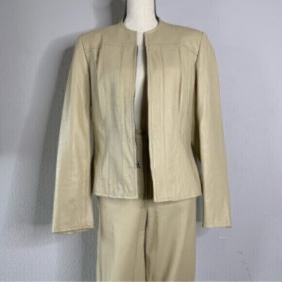 Carlisle 90s Vintage Genuine Leather Two Piece Pants Suit Set - Picture 3 of 13